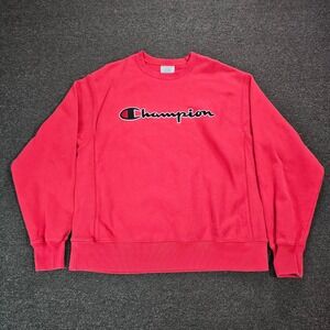 VTG Champion Reverse Weave Sweatshirt Mens Large Red Spellout Logo Pullover Y2K